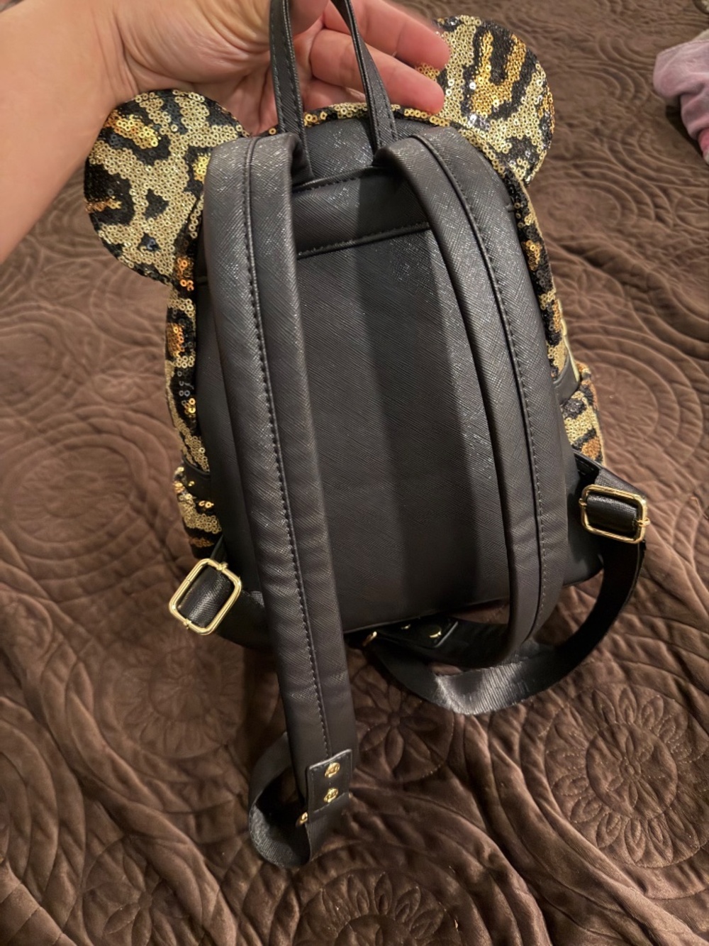 Leopard sequin loungefly Minnie backpack - Picture 3 of 4